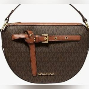 Michael Kors Emilia Half Moon Crossbody Handbag Canvas coated canvas